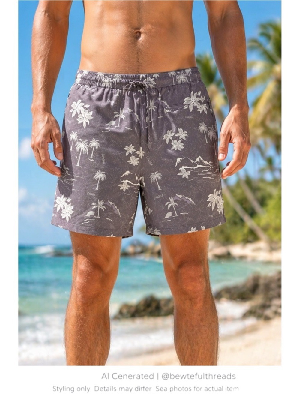 FarWest Coastal Surf Tropical Board Shorts Elastic Waist Resort Swim